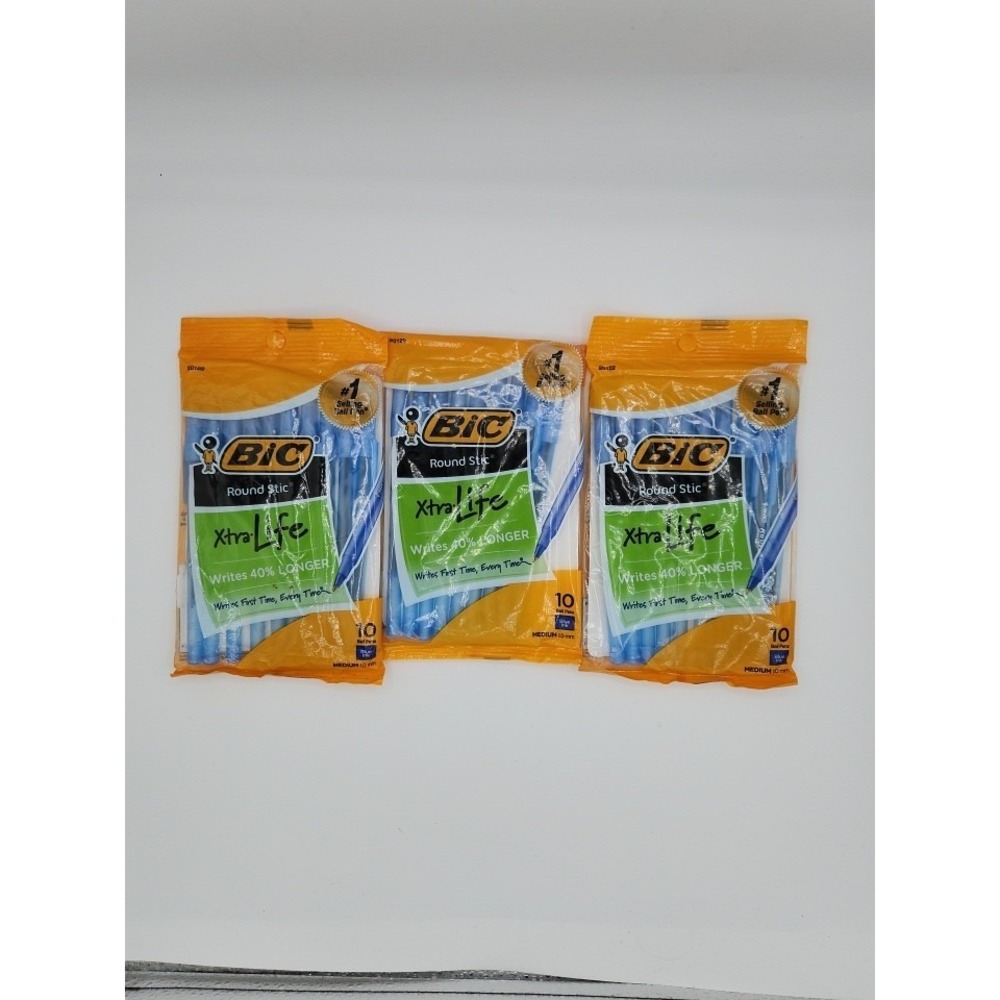 Bic Xtra Life‎ Round Stic Pens 3 Packw Blue 10 Per Pack Ballpoint Writes Longer